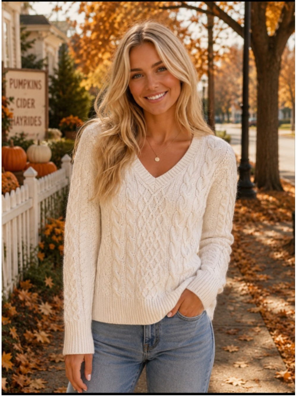 Women's J.CREW Cream Cable Knit V-Neck Sweater S